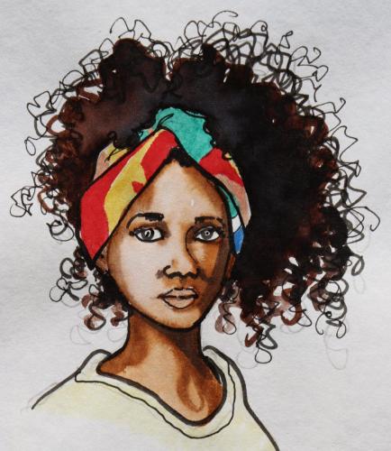 Visage féminin métisse, dessin de Grégoire Canonne